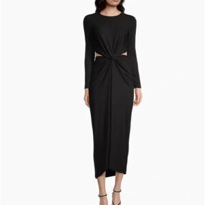 Significant Other Odelia Twisted Cut-Out Ribbed Midi Dress Black Stretch Size 2